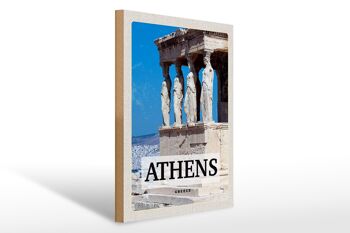 Panneau en bois voyage 30x40cm rétro Athènes Grèce colonnes en pierre femmes 1