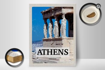 Panneau en bois voyage 30x40cm rétro Athènes Grèce colonnes en pierre femmes 2