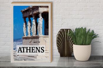 Panneau en bois voyage 30x40cm rétro Athènes Grèce colonnes en pierre femmes 3