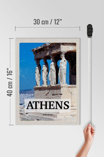 Panneau en bois voyage 30x40cm rétro Athènes Grèce colonnes en pierre femmes 4