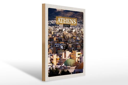 Holzschild Reise 30x40cm Athens Greece Blick auf die Stadt