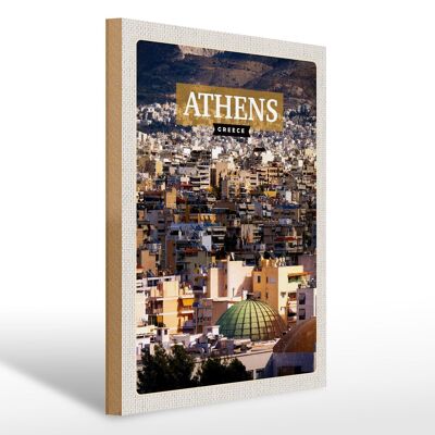 Cartel de madera viaje 30x40cm Atenas Grecia vista de la ciudad