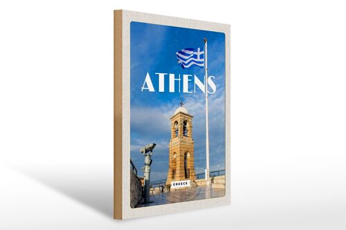 Holzschild Reise 30x40cm Athens Greece Flagge Akropolis