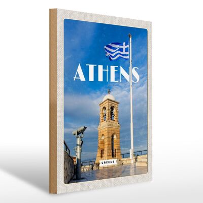 Cartello in legno da viaggio 30x40 cm Atene Grecia bandiera Acropoli