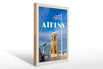 Panneau en bois voyage 30x40cm Athènes Grèce drapeau Acropole 1