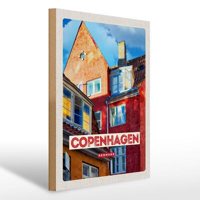 Cartello in legno da viaggio 30x40 cm Copenhagen Danimarca vecchia casa
