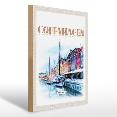 Cartel de madera viaje 30x40cm arte Copenhague Dinamarca barco