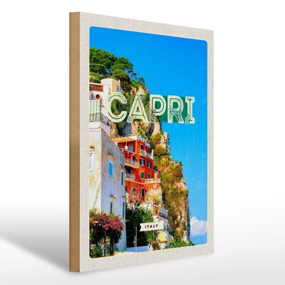 Holzschild Reise 30x40cm Capri Italy Stadt Bergen Urlaub