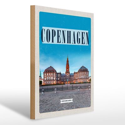Cartello in legno da viaggio 30x40 cm Retro Copenhagen Danimarca Castello