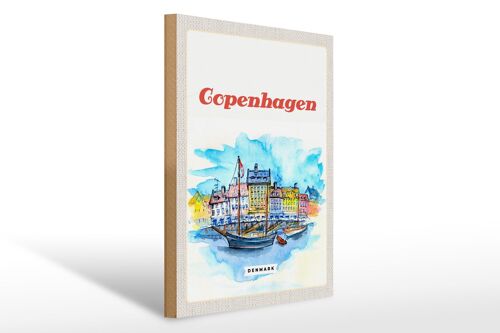 Holzschild Reise 30x40cm Bild Copenhagen Denmark Boot