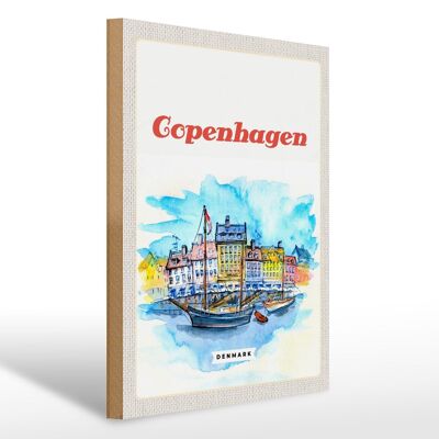 Cartel de madera viaje 30x40cm cuadro Copenhague Dinamarca barco