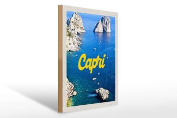 Panneau en bois voyage 30x40cm rétro Capri Italie mer montagnes 1