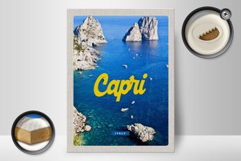Panneau en bois voyage 30x40cm rétro Capri Italie mer montagnes 2