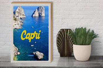 Panneau en bois voyage 30x40cm rétro Capri Italie mer montagnes 3