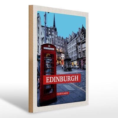 Cartel de madera viaje 30x40cm Edimburgo Escocia Teléfono rojo