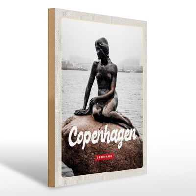 Cartello da viaggio in legno 30x40 cm Copenhagen Danimarca Sirena