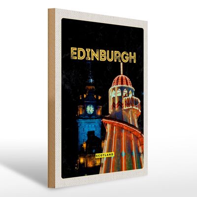 Holzschild Reise 30x40cm Edinburgh Scotland Nacht Lichter