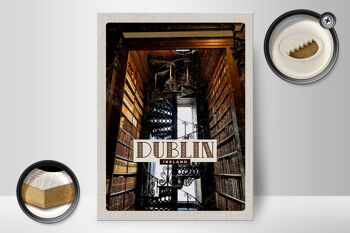 Panneau en bois voyage 30x40cm rétro Dublin irlande bibliothèque bois 2