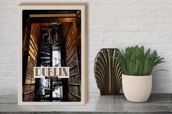 Panneau en bois voyage 30x40cm rétro Dublin irlande bibliothèque bois 3