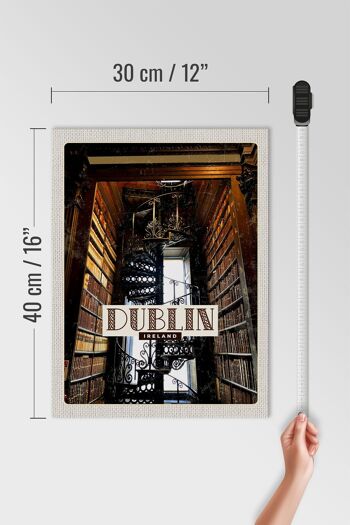 Panneau en bois voyage 30x40cm rétro Dublin irlande bibliothèque bois 4