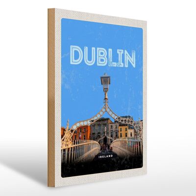 Holzschild Reise 30x40cm Retro Dublin Ireland Reiseziel Holz