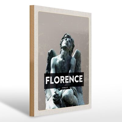 Cartel de madera viaje 30x40cm estatua ángel nostálgico Florencia Italia
