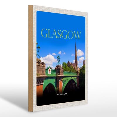 Cartel de madera viaje 30x40cm Glasgow Escocia puente medieval