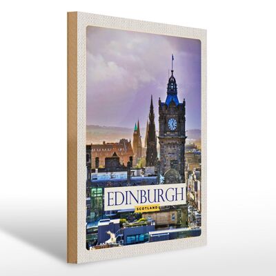 Cartel de madera viaje 30x40cm Edimburgo Escocia torre del reloj