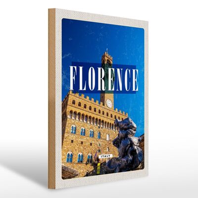 Cartel de madera viaje 30x40cm Florencia Italia torre del reloj retro Toscana