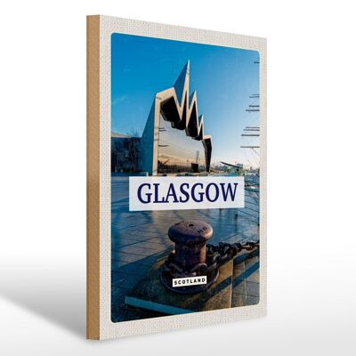 Cartel de madera viaje 30x40cm Glasgow Escocia ciudad portuaria madera