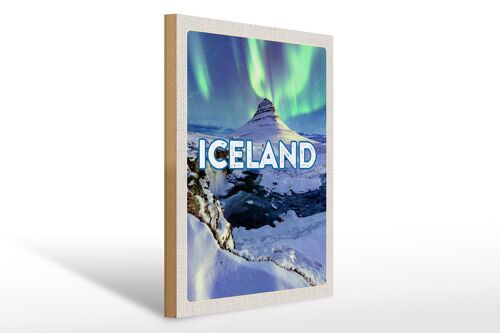 Holzschild Reise 30x40cm Iceland Iselstaat Polarlicht Geschenk