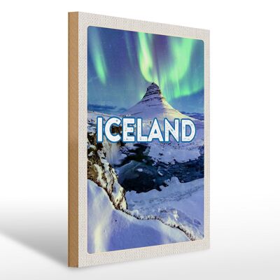 Panneau en bois voyage 30x40cm Islande Iselstaat Northern Lights cadeau