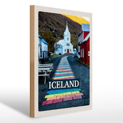 Cartello in legno da viaggio 30x40 cm Islanda Iselstaat chiesa in legno