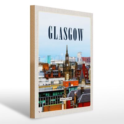 Cartel de madera viaje 30x40cm Glasgow Escocia casco antiguo madera