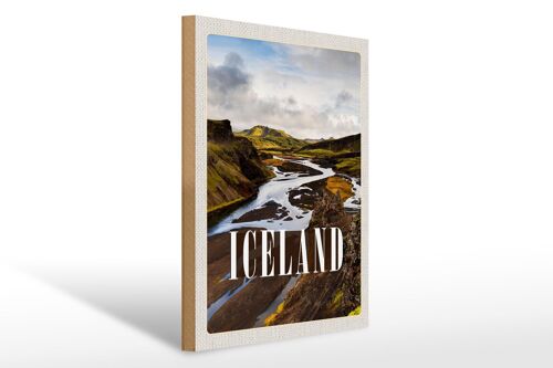 Holzschild Reise 30x40cm Iceland Berge Vulkaninsel Geschenk