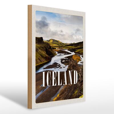 Holzschild Reise 30x40cm Iceland Berge Vulkaninsel Geschenk