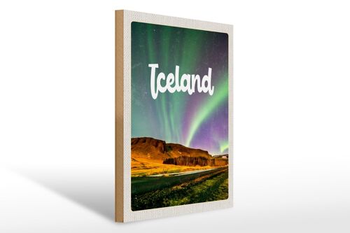 Holzschild Reise 30x40cm Iceland Retro Polarlicht Geschenk