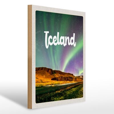 Cartel de madera viaje 30x40cm Islandia retro aurora boreal regalo