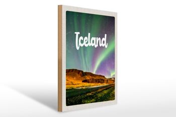 Panneau en bois voyage 30x40cm Islande rétro aurores boréales cadeau 1