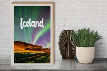 Panneau en bois voyage 30x40cm Islande rétro aurores boréales cadeau 3