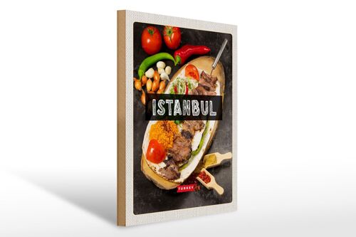 Holzschild Reise 30x40cm Istanbul Turkey Kebab Fleisch Steak