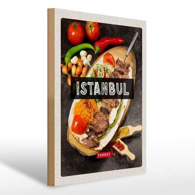 Holzschild Reise 30x40cm Istanbul Turkey Kebab Fleisch Steak