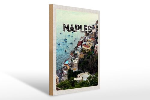 Holzschild Reise 30x40cm Naples Italy Neapel Italien Panorama