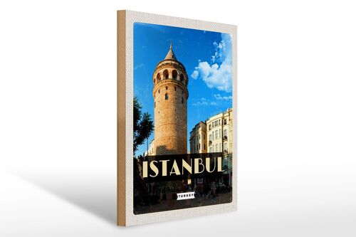 Holzschild Reise 30x40cm Retro Istanbul Turkey Galataturm Holz