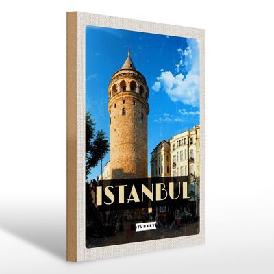 Targa in legno da viaggio 30x40 cm Retro Istanbul Turchia Torre di Galata Legno