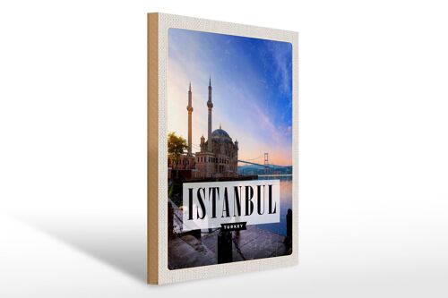 Holzschild Reise 30x40cm Istanbul Turkey Moschee Meer Geschenk