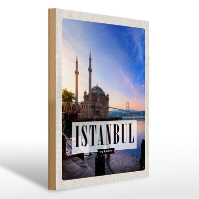 Holzschild Reise 30x40cm Istanbul Turkey Moschee Meer Geschenk