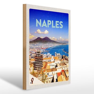 Panneau en bois Voyage 30x40cm Rétro Naples Italie Naples Panorama Mer