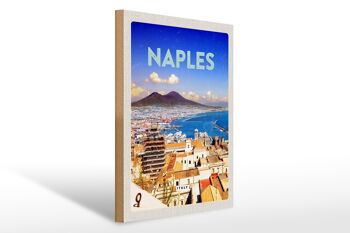 Panneau en bois Voyage 30x40cm Rétro Naples Italie Naples Panorama Mer 1