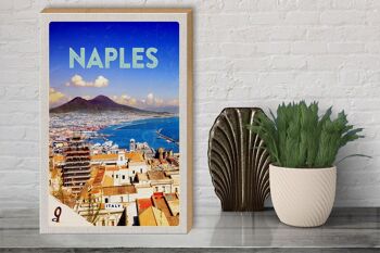 Panneau en bois Voyage 30x40cm Rétro Naples Italie Naples Panorama Mer 3